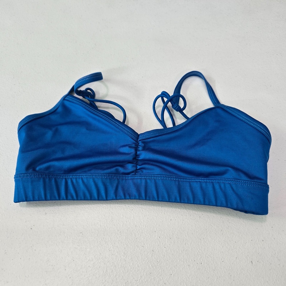 Alo Women Bra XS Blue Strappy Unlined Pullover Ruched Wireless